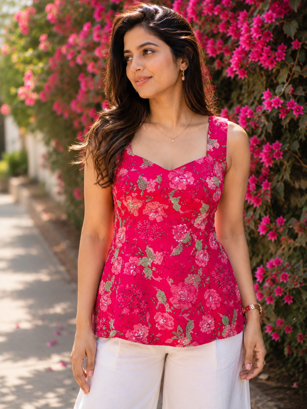 Gulabo Fuchsia Floral Sweetheart Kurti