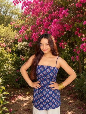 Komal Backless Ikat Net Kurti