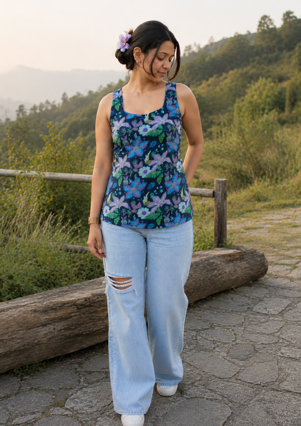 Mira Backless Indigo Floral Kurti