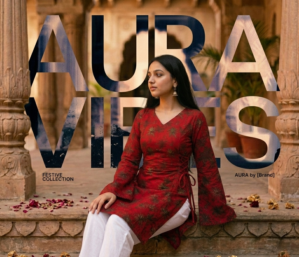 Tamara red palm tree bell sleeve kurti campaign